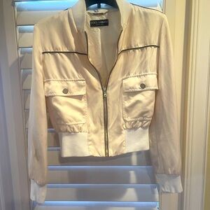 💐Dolce & Gabbana Silk Women's Off-White Bomber Jacket Italian.(Vintage)